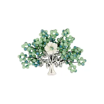 

New Arrival Tree Green Natural Stone Shells Design Brooches Flower Decoration Silver Color Pins Dress Jewelry Accessories
