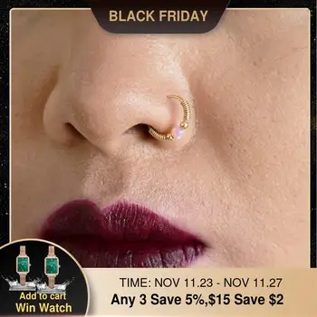 

925 Silver Nose Ring Gold Filled Real Piercing Jewelry Handmade Punk Rings Pink Opal Tiny 7mm Hoop Jewelry Real Piercing Jewelry