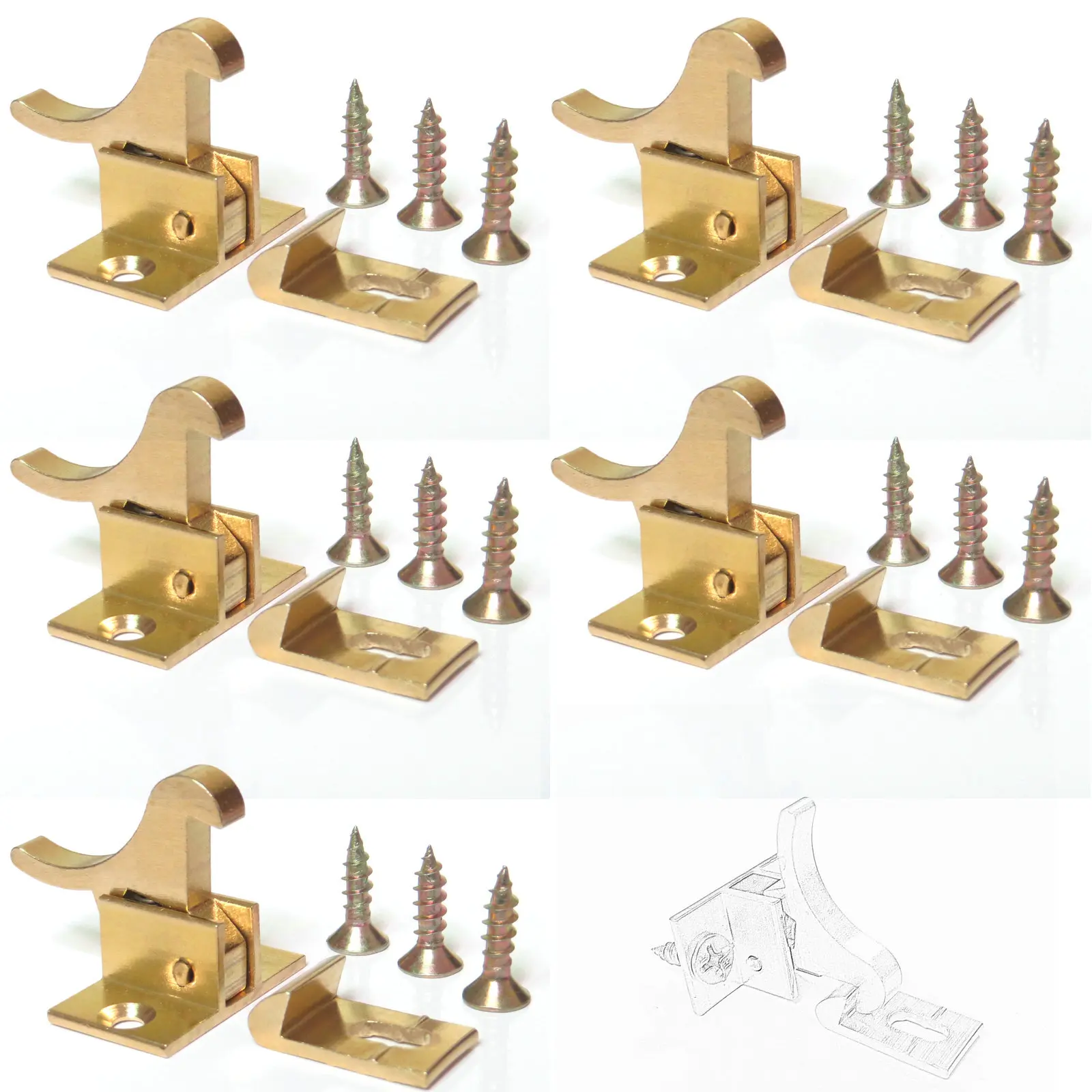 5 Set Brass Window Catch/Extra Heavy Duty Elbow Latch Cabinet Door,with Screws
