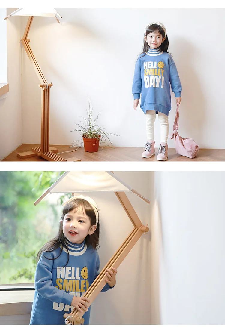 Children's Clothing Letter Print Medium Long-length Fashion Long Sleeve Kids Pullover High Collar Toddler Girl Clothes