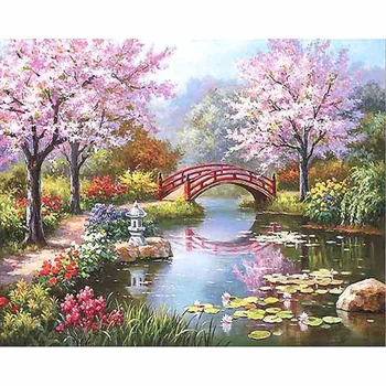 

DIY Digital Painting Acrilic Paint Oil Painting Cherry Blossom Landscape Picture Canvas Living Room Wall Artist Decoration P24