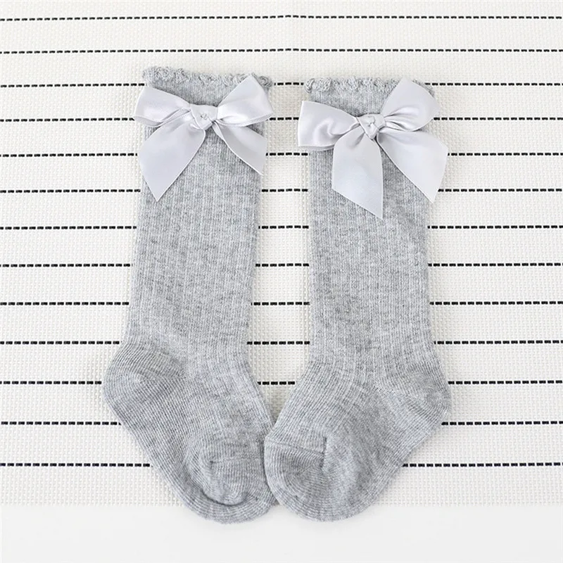 Cotton knee socks for girls big bow knee high long kids autumn winter style do not slip