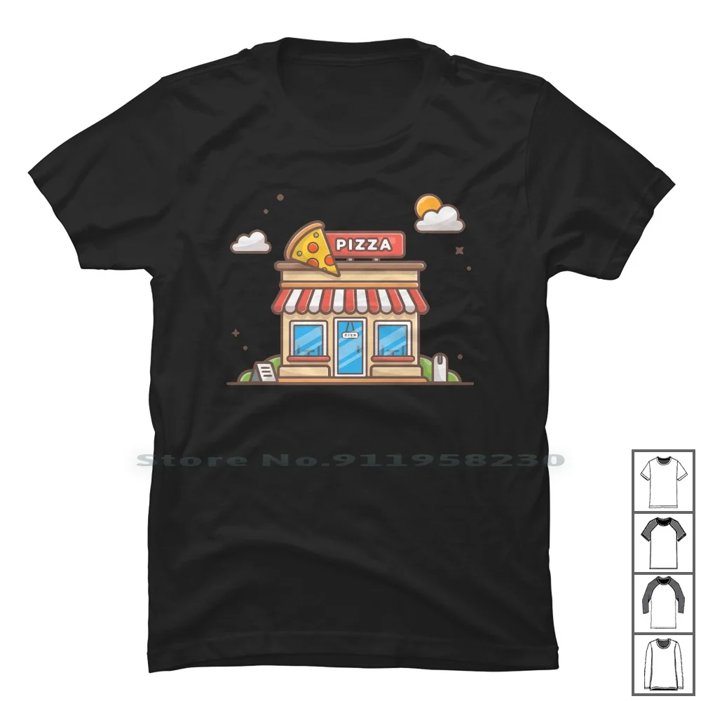 Pizza Shop Building T Shirt 100% Cotone Building Cartoon Pizza Movie Build Comic Tage Shop Game Age Hop Op