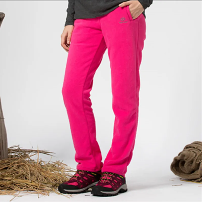 Women rose Tectop Outdoo Fleece pants Autumn Winter Men Women Thick windproof warm trousers New camping Hiking climbing skiing sports pants - Color: Women rose