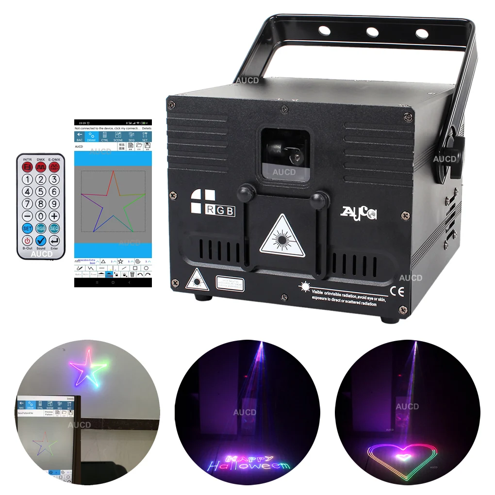 1W RGB DMX Laser ILDA Bluetooth Phone APP Edit Animation Projector Music Light Pro DJ Party Stage Effect Lighting Scanner Remote