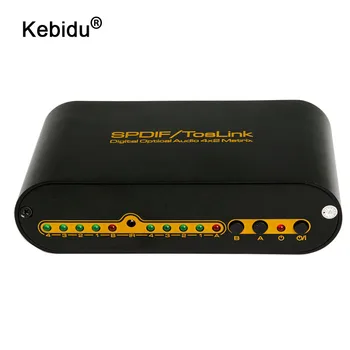 

kebidu 4x2 Switch Switcher Splitter SPDIF TOSLINK Digital Optical Audio for True Matrix 4In 2 Out Video Converter Remote Control