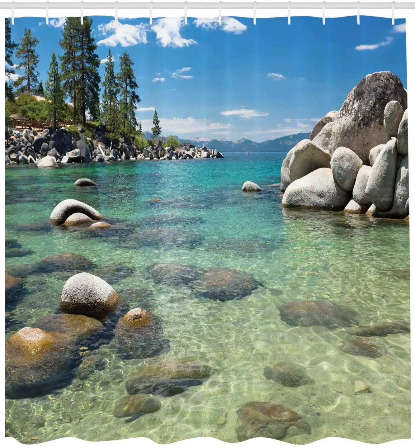 Озеро лес душ Шторы озеро Tahoe пляжные завораживающие виды воды камни