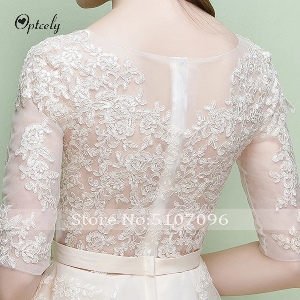 Optcely Vestido De Noiva, элегантные Половина рукава платье трапециевидной формы с круглым вырезом Свадебные платья с застежкой-молнией поезд длиной до пола, свадебные платья