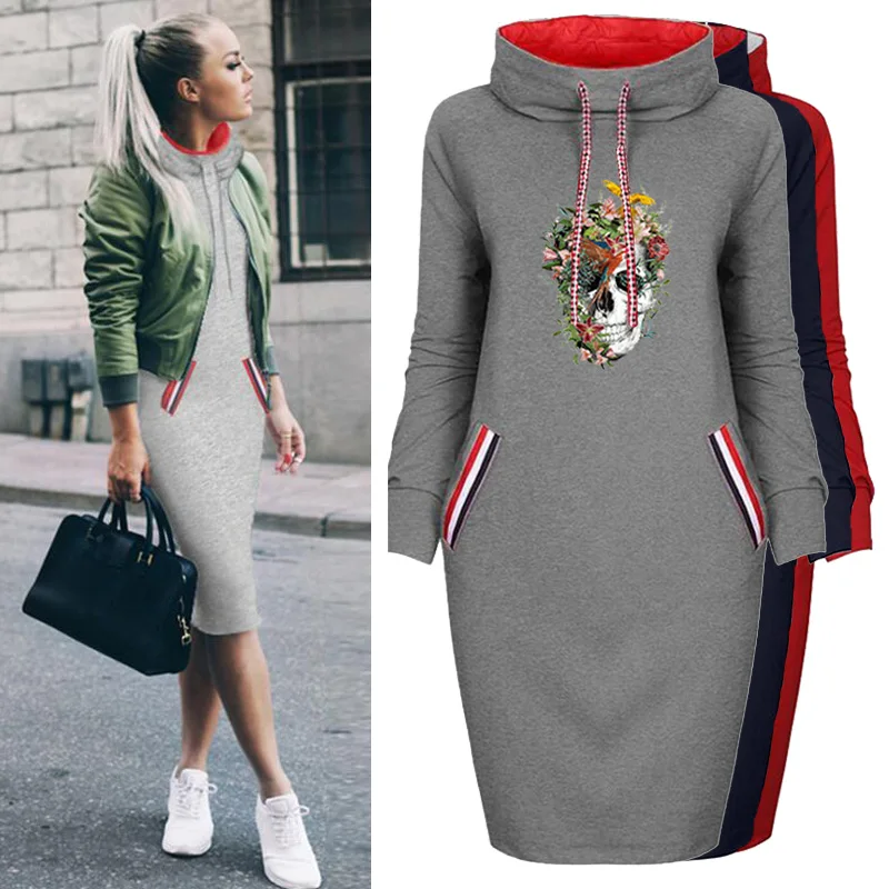 

Sweater Dresses Women Plus Size Autumn Winter Pocket Turtleneck Hoodies Dress Fashion Drawstring Harajuku Slim Clothes