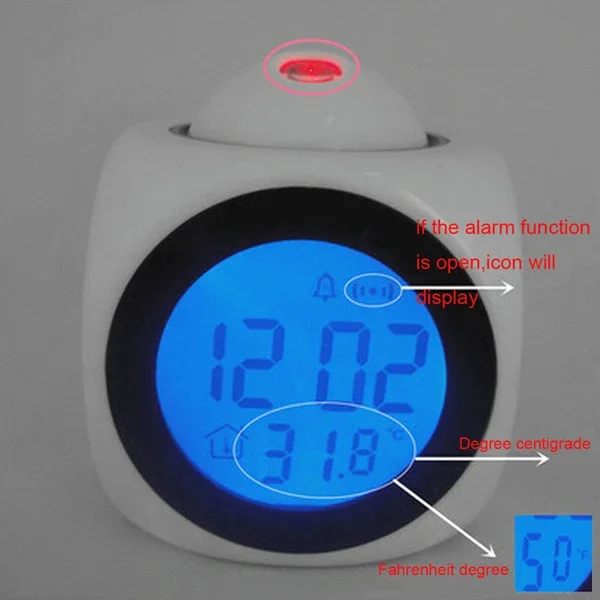 Multifunction LCD Talking Projection Alarm Clock Time & Temp Display