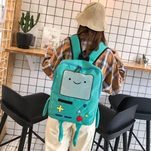 Big Ins Korean Cute Finne Figure Jakey Bag Anime Cartoon Adventure Robert Time Robot BMO For Child Girl Student Soft Backpack