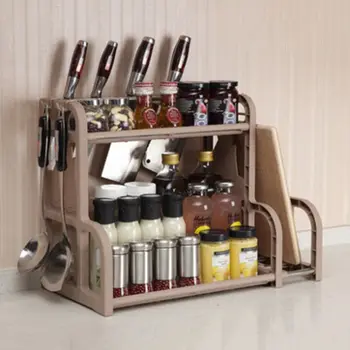 

New 2 Layers Storage Shelf For Kitchen Storage Chopping Board Pot Knife Bathroom Shelf Save Space Rack With Hanging Hooks