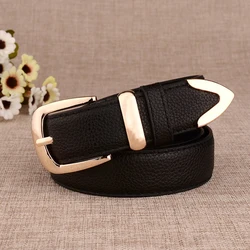 High-Quality Women's Leather Belt with Gold Buckle - 115CM (Black)