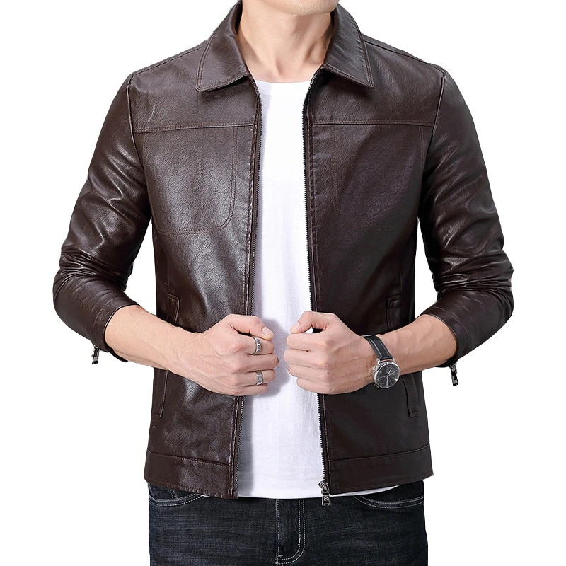 winter leather jacket 2021 men's leather jacket simple Lapel zipper Solid color Slim fitting artificial leather coat / business leisure Pu coat brand leather blazer men