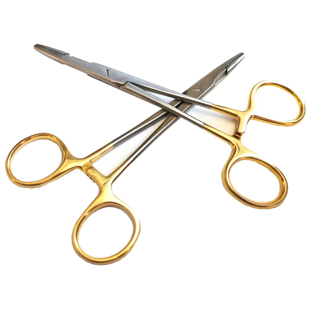 Gold handle insert with scissors needle holder double eyelid plastic