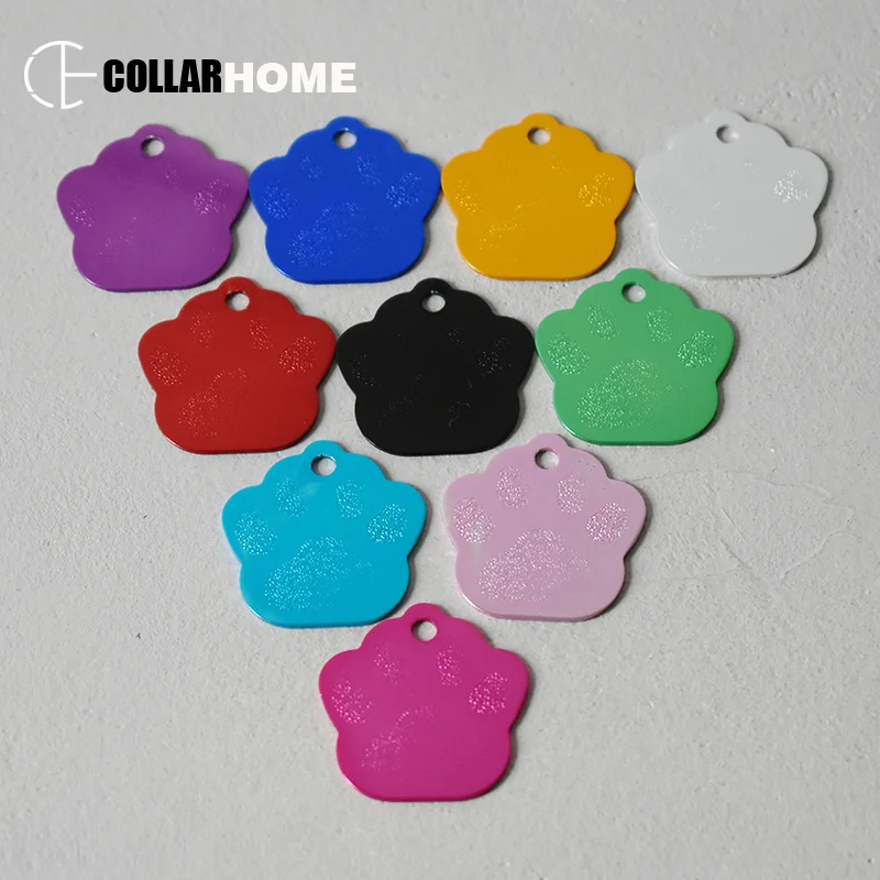 

500pcs Wholesale pet ID tags nameplate cat pendant puppy paw footprint engraved logo phone anti-lost dog collar ID tag 10 colors