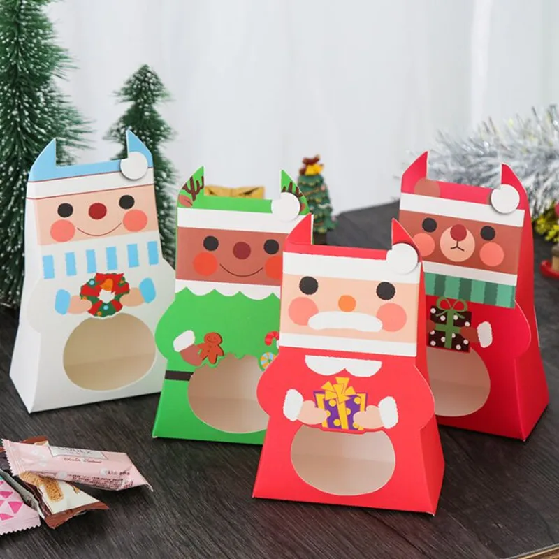 

New diy 10pcs four color cute Christmas Creative Cartoon Candy Biscuit Box Gift Opening Window Box Korean Creative Baking Box