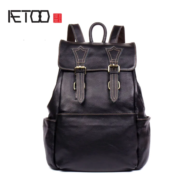 

BJYL First layer of leather shoulder bag men and women leather backpack leisure travel bag computer bag trend