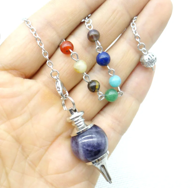 Natural Gem Stone Quartz Crystal Tiger Eye 7 Chakra Reiki Healing Pendulum for Dowsing Divination Men Women