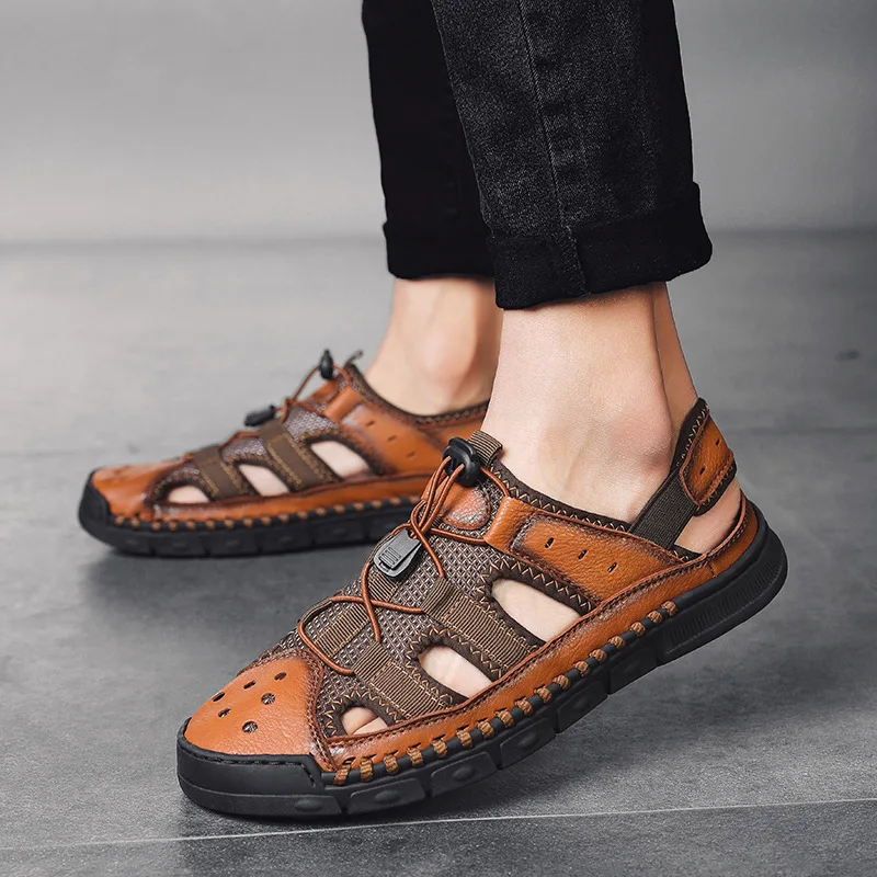 

2019 Summer Outdoor Sandals England Handmade Casual MEN'S Sandals Retro Rome Buckle Porous Shoes P