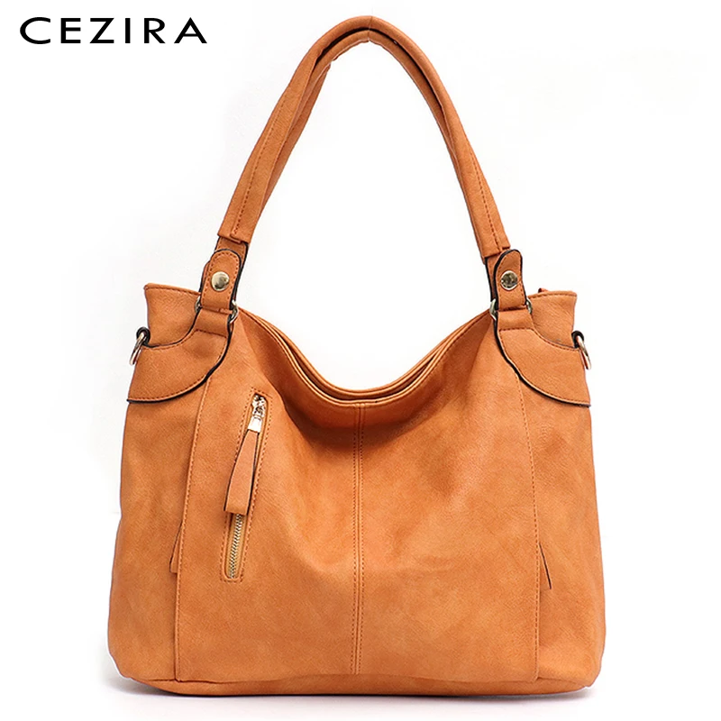 CEZIRA, роскошная сумка-хобо из искусственной кожи для женщин, модный дизайн, карманы на молнии, сумочка, Дамская большая Повседневная Сумка-тоут, сумки на плечо, женская сумка через плечо