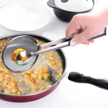 

2 In 1 Stainless Steel Food Clip Tong Cooking Drain Oil Fried Food Strainer Filter Frying Mesh Colander Sieve Kitchen Tools