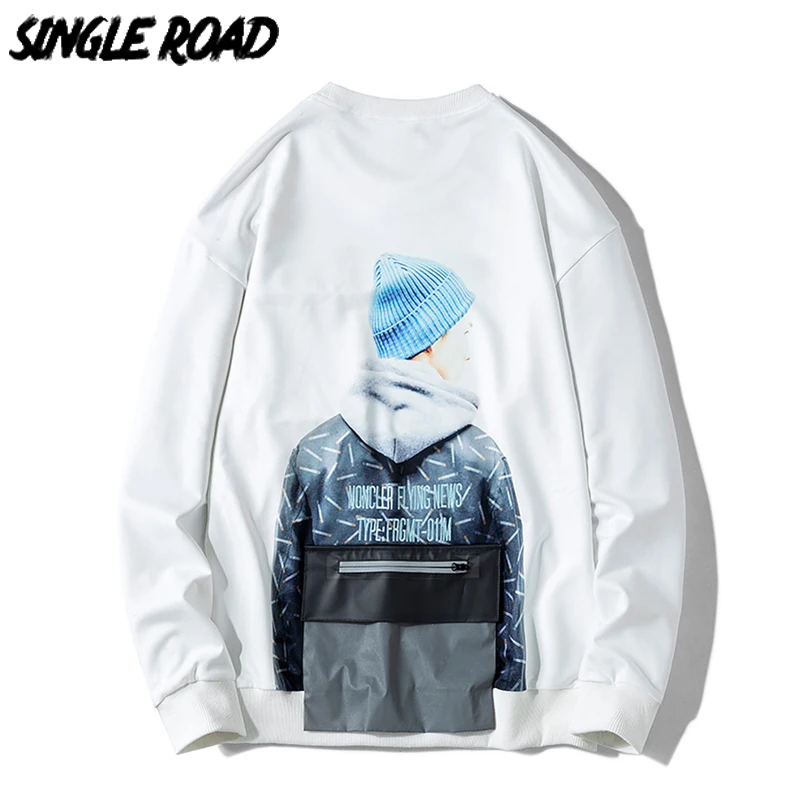 

SingleRoad Men's Crewneck Sweatshirts Men Print Oversized Japanese Streetwear Hip Hop White Hoodie Men Sweatshirt Male Hoodies