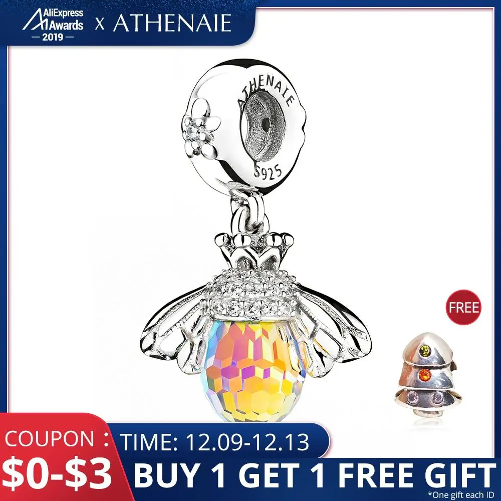 Baratos ATHENAIE clásico nuevo 925 Plata de ley con cristales colgantes de abeja collar fit pulsera brazalete para Mujer Accesorios de joyería
