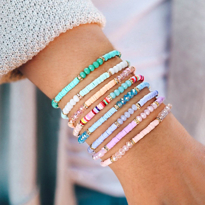 Pulseras de cuentas de cerámica hechas a mano para brazaletes de cristal con cuentas de cerámica de colores, estilo bohemio, creativo, joyería|Pulseras de hilo| - AliExpress