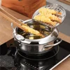Japanese Deep Fryer with Thermometer and Lid 304 Stainless Steel Kitchen Tempura Fryer Pan Fryer