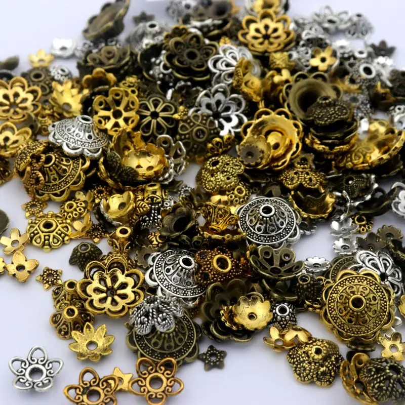 150pcs Mix Tibetan Gold Silver Color Metal Loose Spacer Bead Caps For Diy Jewelry Making Finding Necklace Accessories Wholesale
