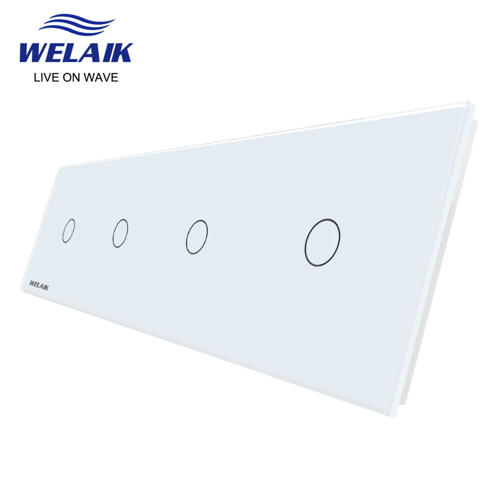 Welaik ue 4frame 293*80 mm 1gang Led Luz Interruptor de Toque Parede Cristal Branco Temperado Painel Vidro Apenas Peças Faça Você Mesmo A491w1