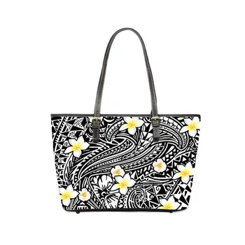 

2020 New Women Casual Handbag Polynesian With Plumeria Pattern Shoulder Bag Stylish Hawaii Style Leather Lady Bags Bolsa