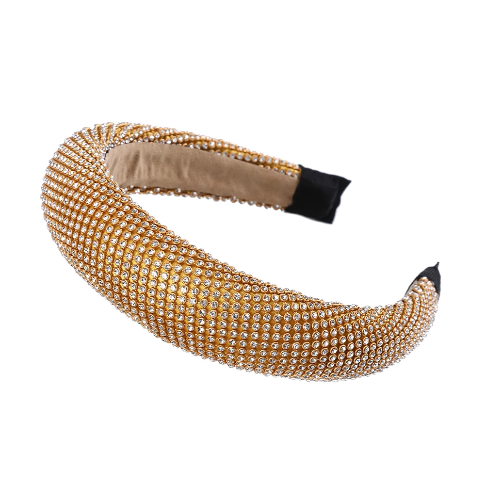 2cm Wide Gold Обруч со стразами и блестящими стразами, роскошный обруч для волос, ограниченный выпуск, черный, белый цвет, Женская повязка на голову - Цвет: 2cm Wide Gold