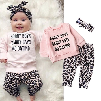 

Baby Girls Clothing 3Pcs Set Headband Long Sleeve Sweater Leopard Print Clothes for Children Kid Casual Clothing Toddler Outfits