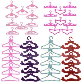 

20 Pcs/Lot Mix Design Cute Hangers Holders Pink Purple Grey Wardrobe Dress Accessories Clothes for Barbie Doll Dollhouse DIY Toy