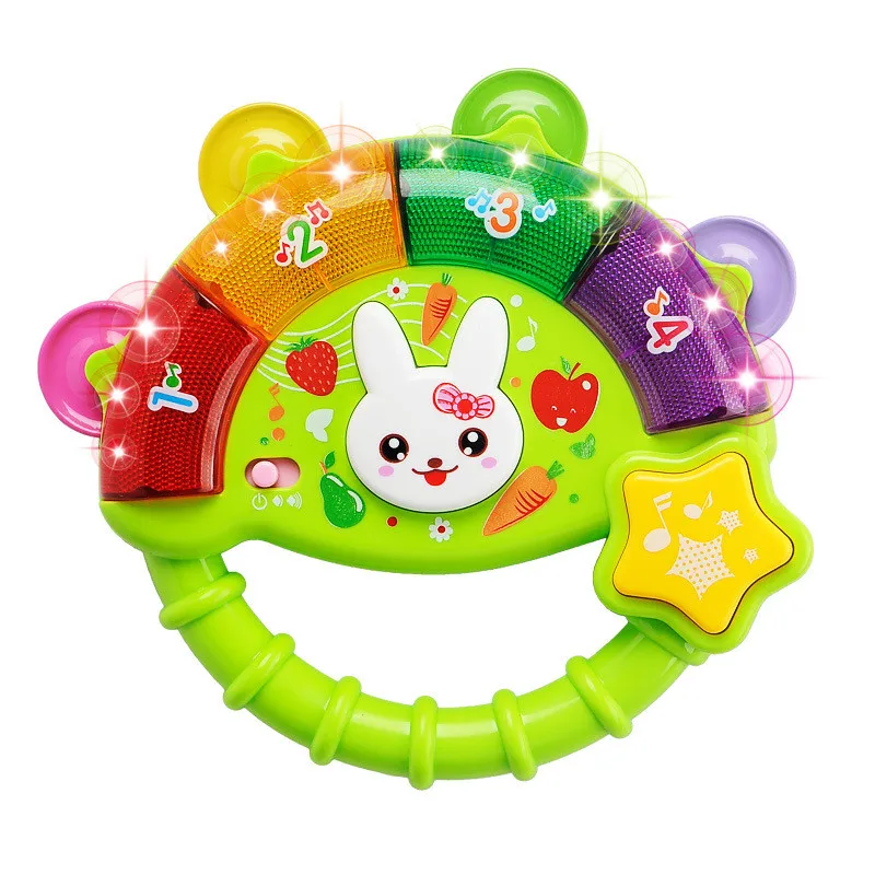 Ручные погремушки барабан детские музыкальные игрушки для детей освещение музыкальные ручные колокольчики погремушка для раннего развития игрушки для детей - Цвет: green