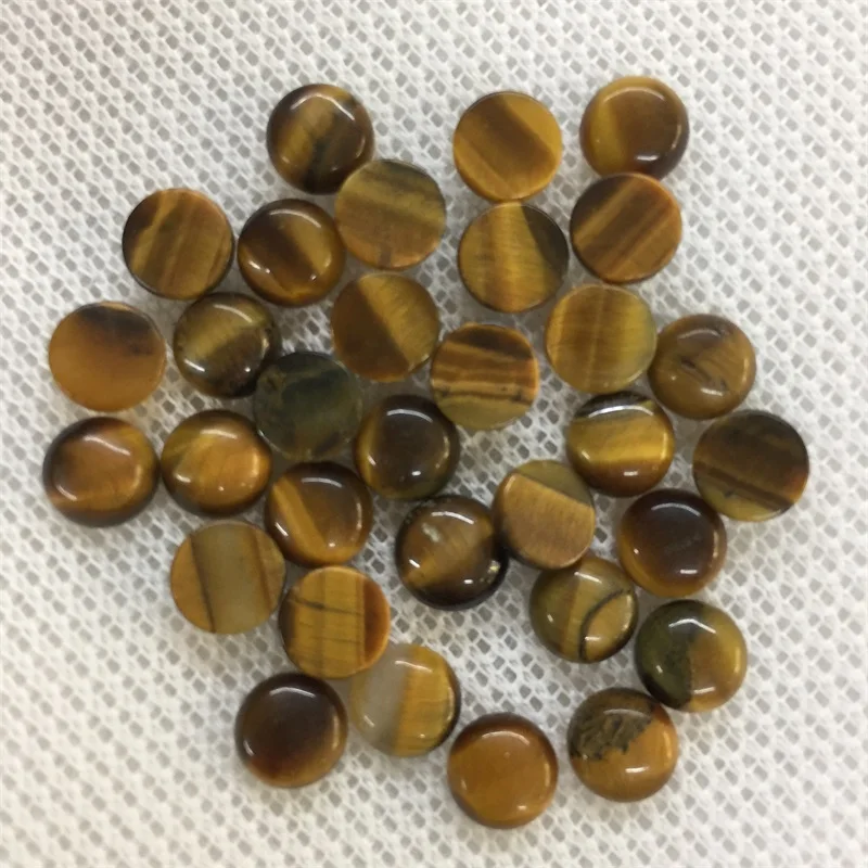 20PCS 8MM Natural Stone Cabochon Tiger Eye Agate Bead No Hole for Women Men Fashion Jewelry Making Ring Face Bracelet Necklace