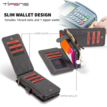 

Zipper Wallet 11 Pro Max Case For iPhone XS Max XR X 7 8 6 6s Plus 5 5S SE Magnetic Leather Removable Card Pouch Phone Bag Cover