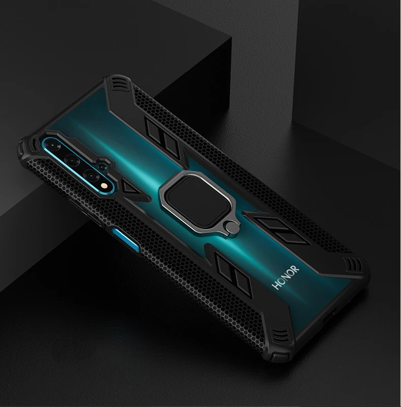 Ударостойкая гибридная Броня чехол на huawei honor 8x honor 20 10 lite 10i 20i P smart кольцо чехол Мягкий силиконовый прозрачный PC чехол - Цвет: black