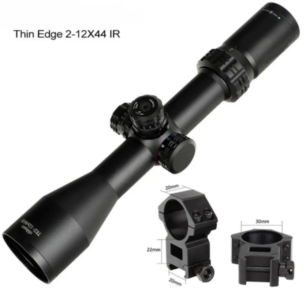 High Picatinny Rings Тонкий край 2-12X44 ИК прицелы для охоты Mil Dot стекло травление сетка RGB Освещение турели замок сброс съемки область - Цвет: High Picatinny Rings