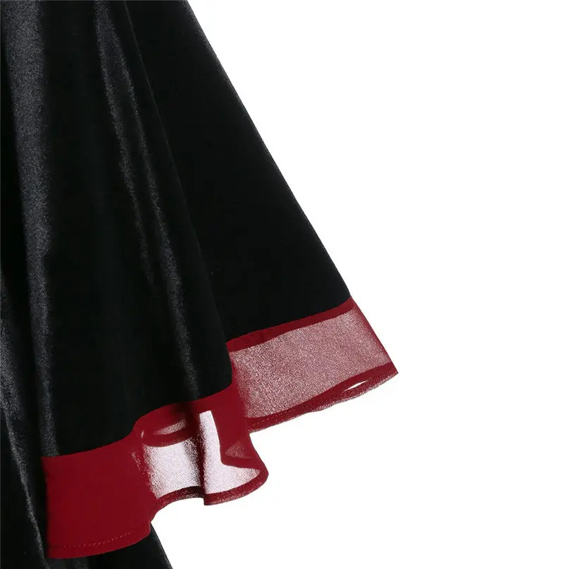 New Fashion Halloween Dress Women Velvet Plus Size Halloween Lace Up Patchwork Long Sleeve Mini Dress Vestidos 4S04 (12)