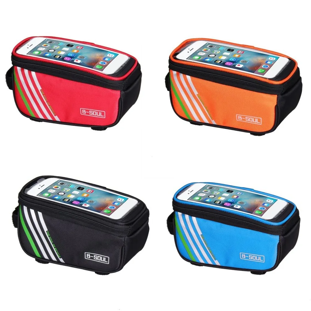 B-SOUL велосипедные сумки с сенсорным экраном для MTB велосипеда, водонепроницаемые велосипедные сумки на переднюю трубу, велосипедные аксессуары для 4,8 дюймов iPhone 6 7
