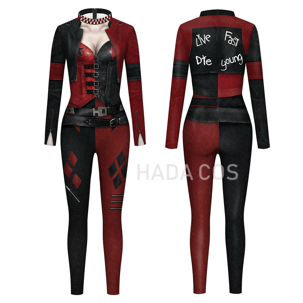 Halloween Party Cosplay Women Joker 3d Print Jumpsuit Harly Long Sleeve Sexy Quin Skinny Elastic Suicide Bodysuits Squad 21 Aliexpress