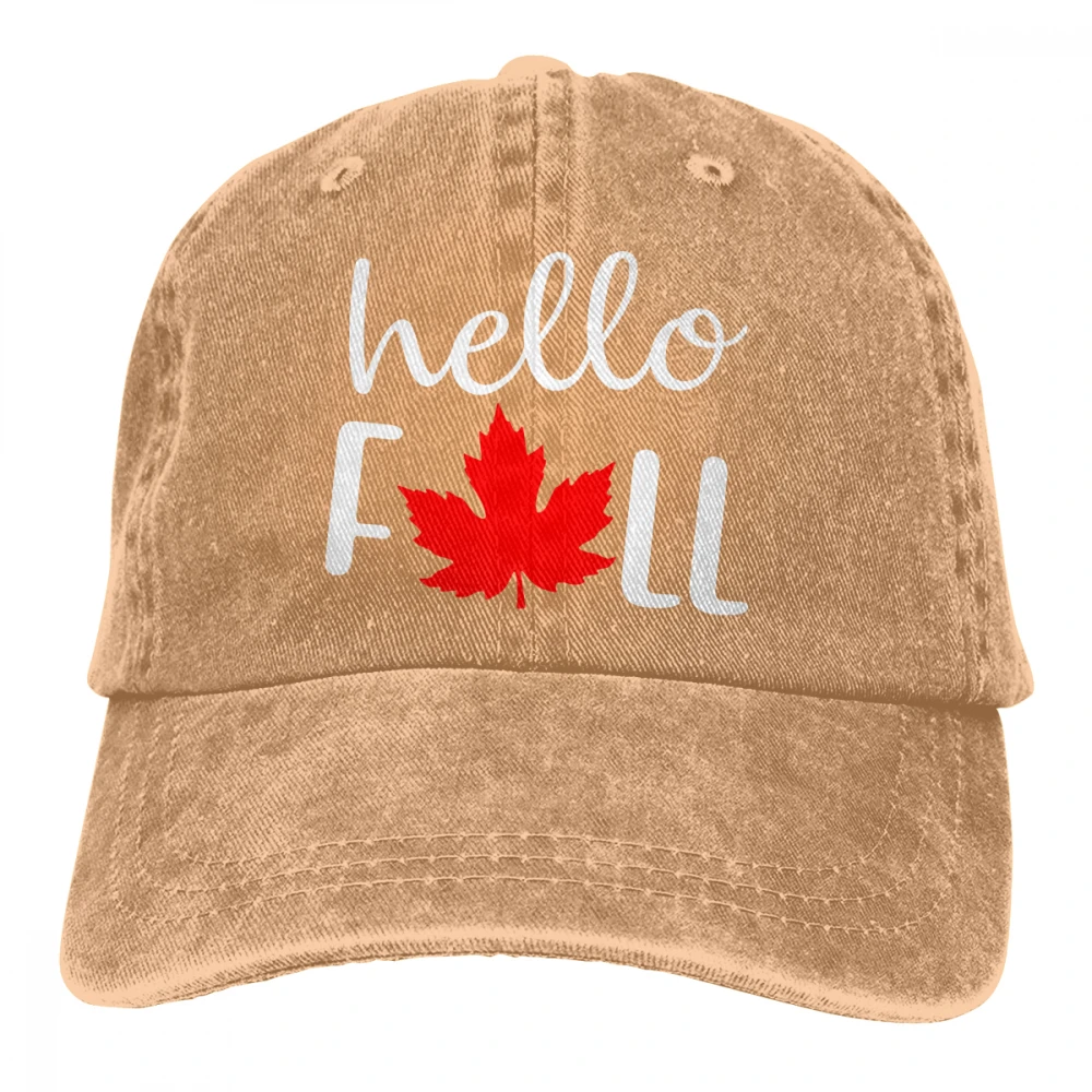 Hello Fall кленовый лист Casquette черный унисекс Мужские Женские джинсовые бейсболка с ремешком кепки Регулируемый Гольф папа шляпа - Цвет: Хаки