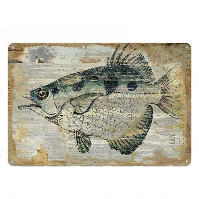 Shabby Chic Vintage Style Fish Metal Tin Signs Retro Plaque Iron