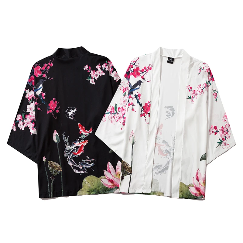 Harajuku Kimono Cosplay Japanese Chinese Style Street Fashion Male and Women Cardigan Blouse Top Haori Obi Asian Clothes