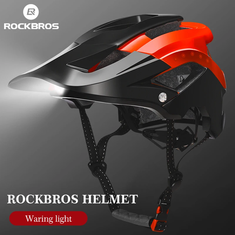 Rockbros Bike Headlamp Cycling Helmet Intergrallymolded Bicycle Light Helmet Sports Safety Mtb