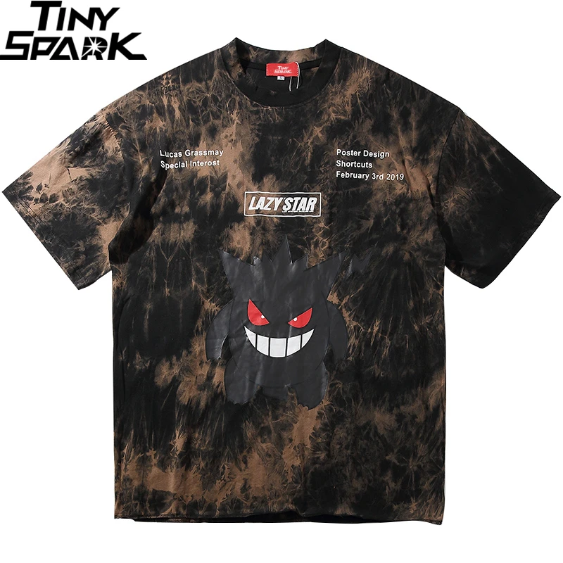 Мужская футболка в стиле хип-хоп, с принтом «Tie Dye Devil», футболка большого размера, уличная хип-хоп свободная футболка, летняя футболка с коротким рукавом, хлопковая футболка
