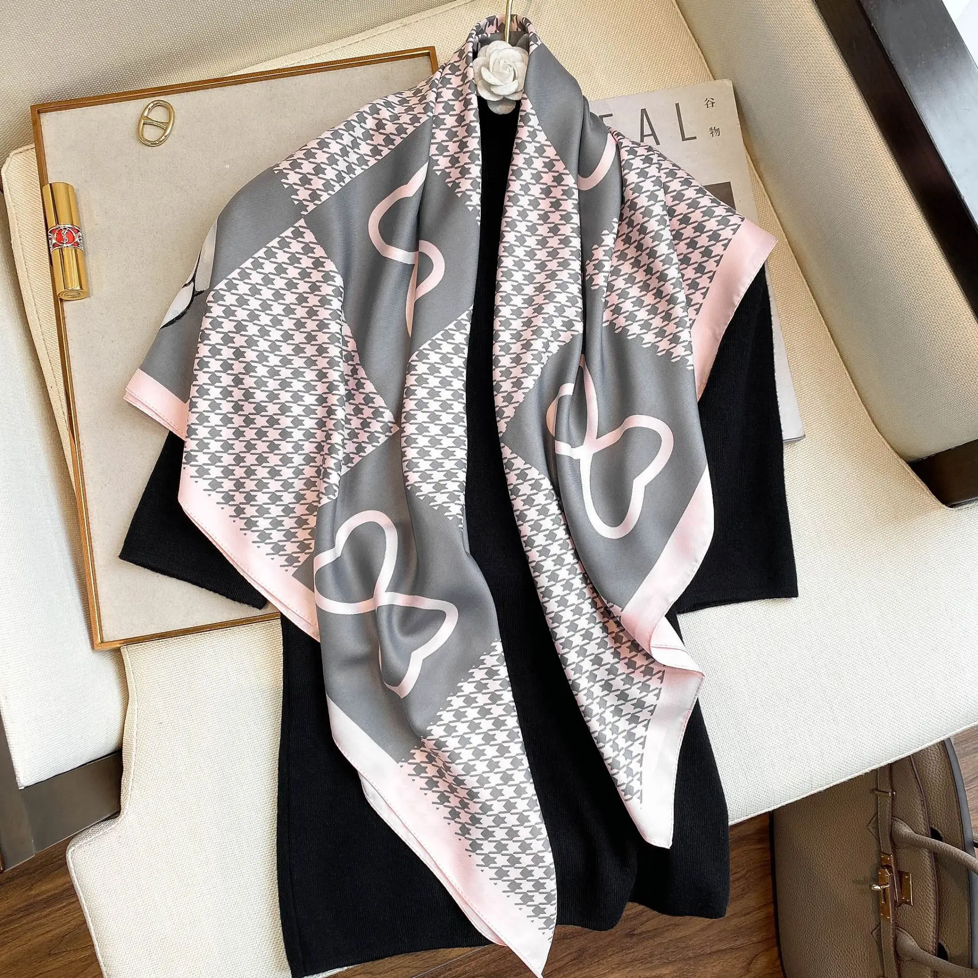 

Luxury Brand Silk Scarves Summer Women Scarf Lady Hair Neck Beach Hijab Women Nice Print Shawls Fashion 90cm Square Scarves